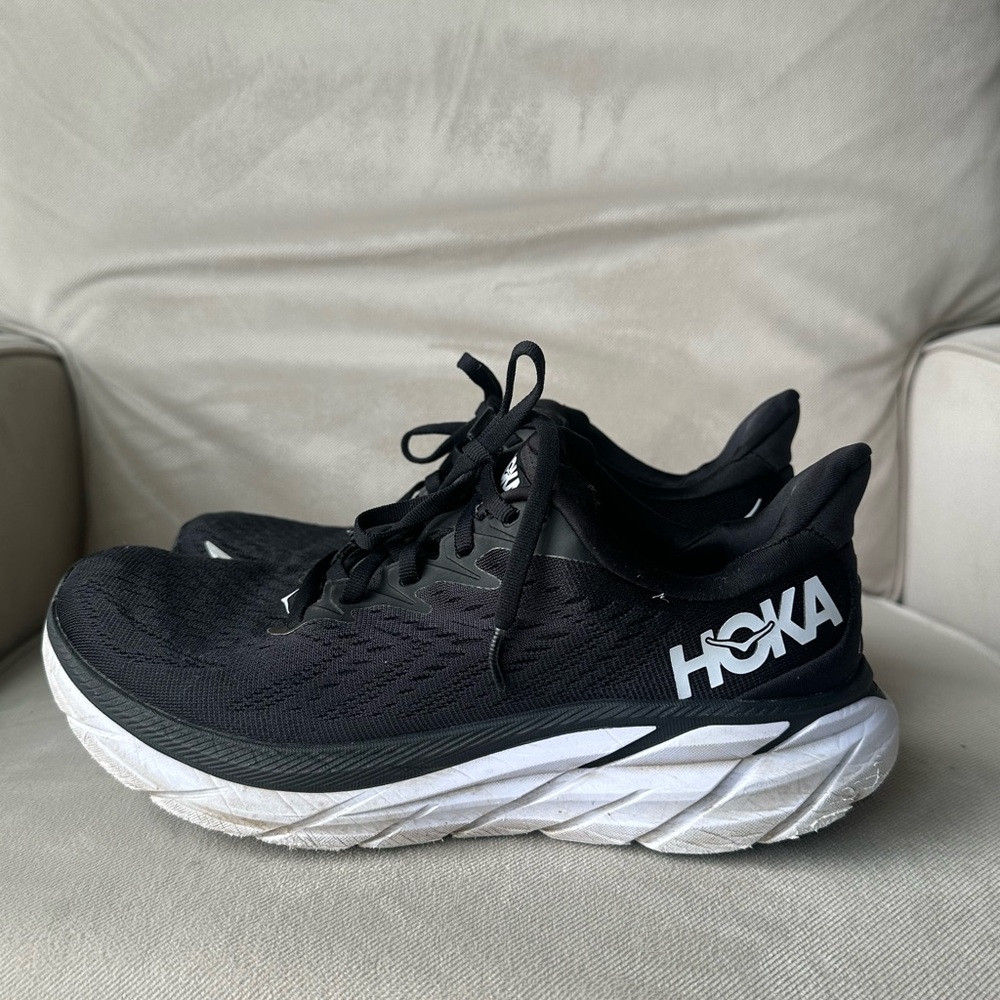 Hoka Black and White Athletic Sneakers